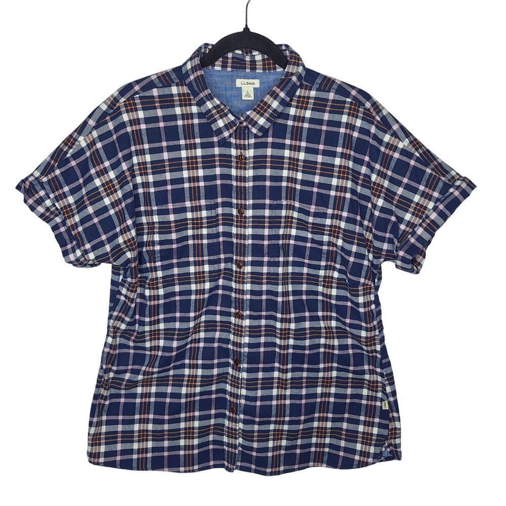 L.L. Bean Women's Bean Flex All-Season Short-Sleeve Flannel Shirt Large Casual